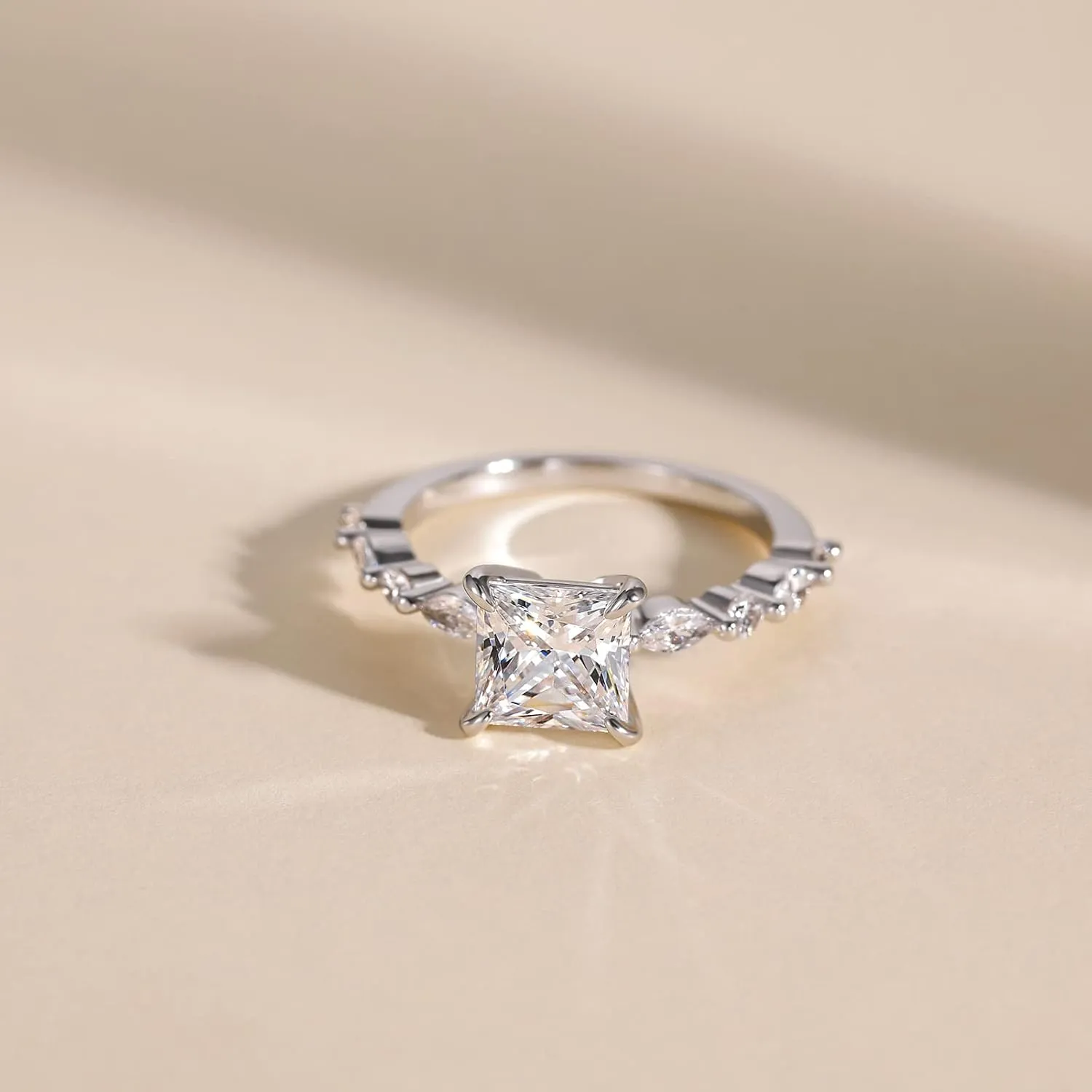 EAMTI 2CT 925 Sterling Silver Ring Princess Cut CZ Engagement Ring Marquise & Round Cubic Zirconia Wedding Band for Women Size 3-13