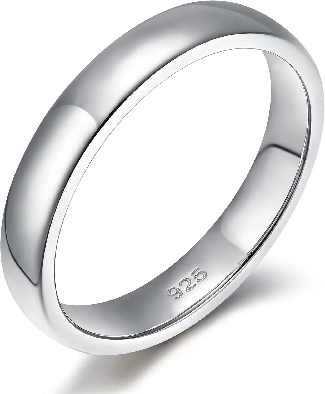 EAMTI 2mm 4mm 6mm 925 Sterling Silver Ring High Polish Plain Dome Wedding Band Comfort Fit Size 3-13