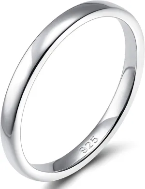 EAMTI 2mm 4mm 6mm 925 Sterling Silver Ring High Polish Plain Dome Wedding Band Comfort Fit Size 3-13