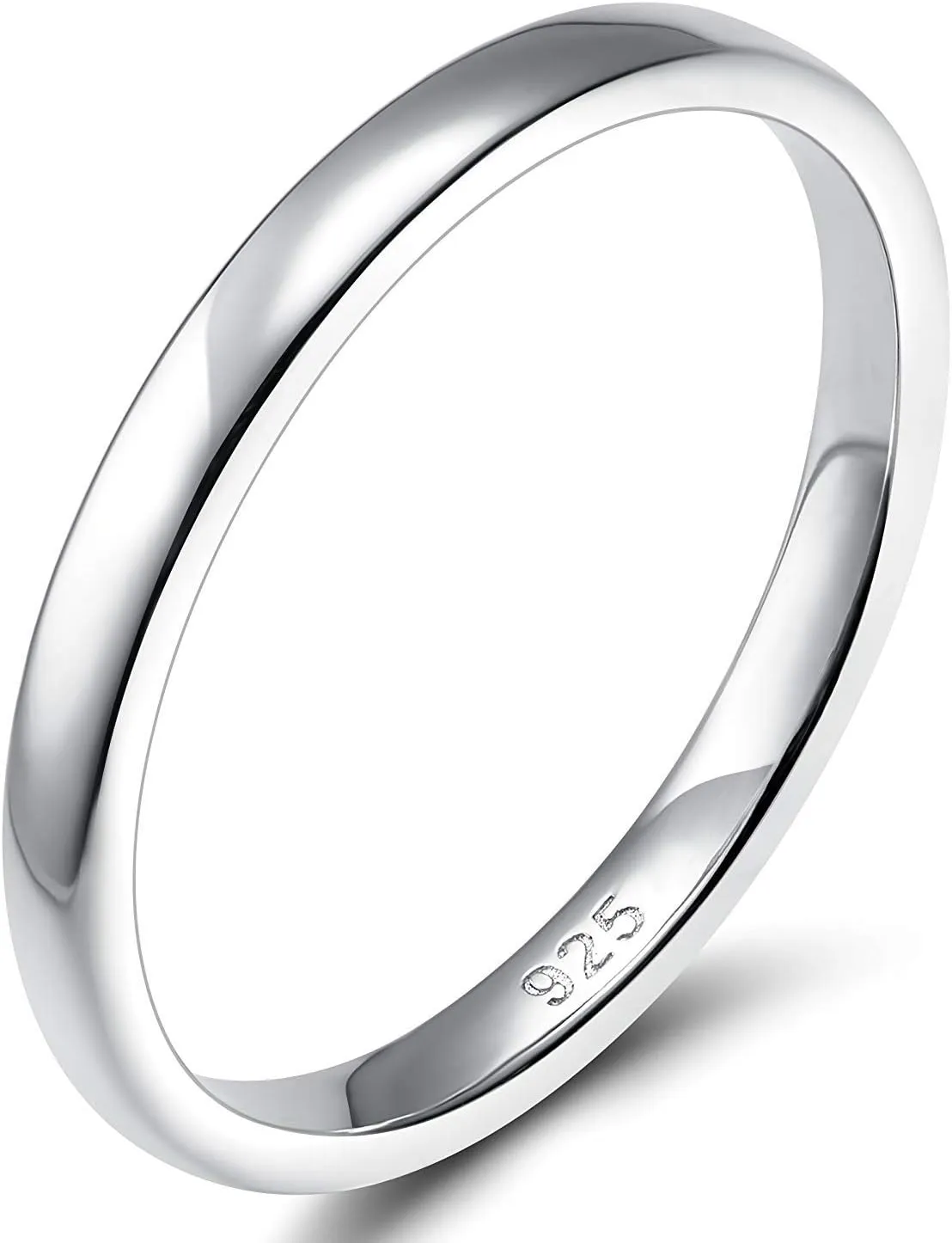 EAMTI 2mm 4mm 6mm 925 Sterling Silver Ring High Polish Plain Dome Wedding Band Comfort Fit Size 3-13