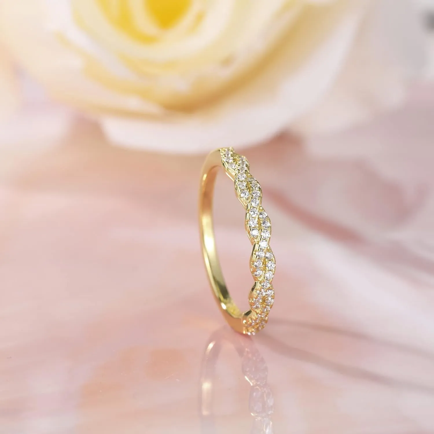 EAMTI 925 Sterling Silver Wedding Band for Women Cubic Zirconia Twisted Rope Half Eternity Band Ring Size 3-13