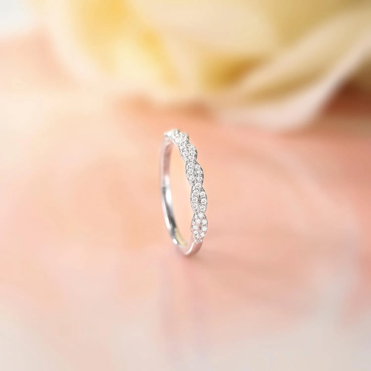 EAMTI 925 Sterling Silver Wedding Band for Women Cubic Zirconia Twisted Rope Half Eternity Band Ring Size 3-13