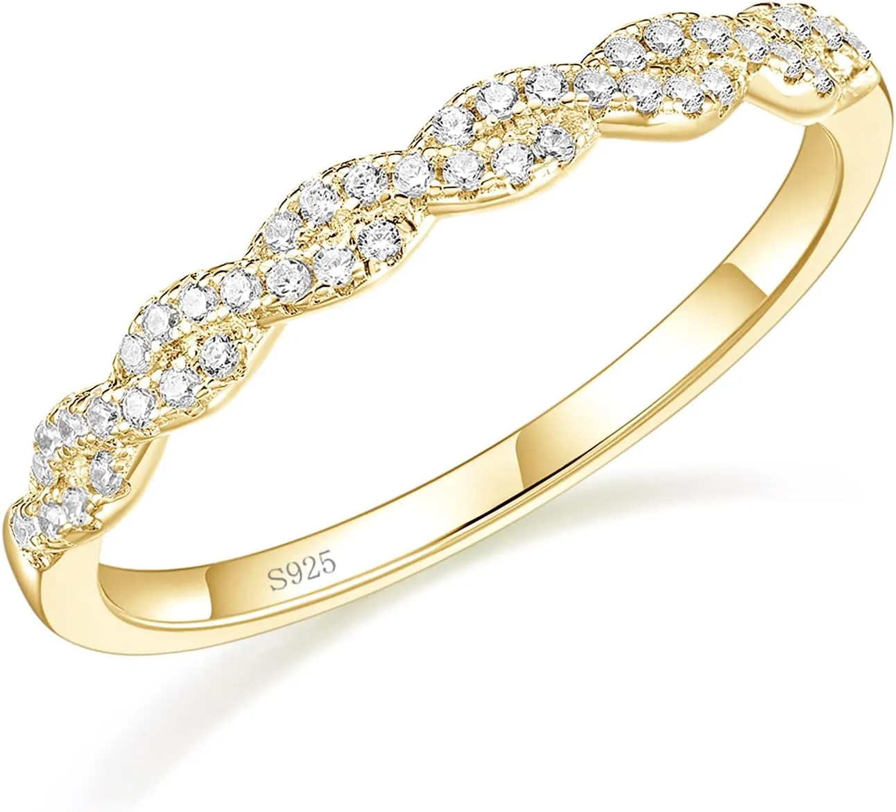 EAMTI 925 Sterling Silver Wedding Band for Women Cubic Zirconia Twisted Rope Half Eternity Band Ring Size 3-13