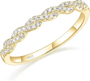 EAMTI 925 Sterling Silver Wedding Band for Women Cubic Zirconia Twisted Rope Half Eternity Band Ring Size 3-13