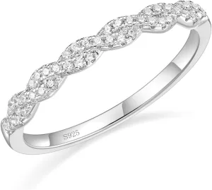 EAMTI 925 Sterling Silver Wedding Band for Women Cubic Zirconia Twisted Rope Half Eternity Band Ring Size 3-13