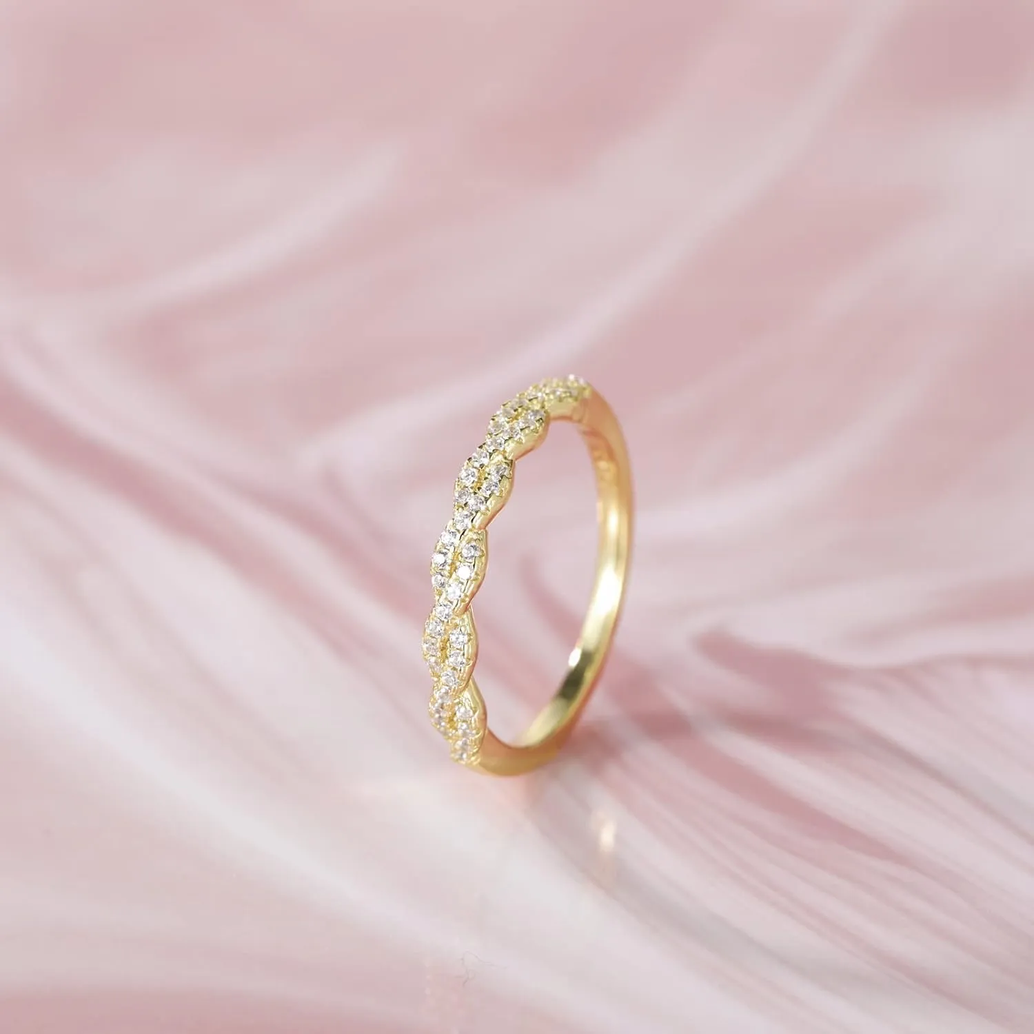 EAMTI 925 Sterling Silver Wedding Band for Women Cubic Zirconia Twisted Rope Half Eternity Band Ring Size 3-13