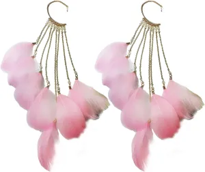 Ear Cuffs Long Feather Lady Earrings Daily Wear Gift Pink