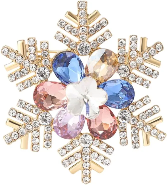 Elegant Crystal Snowflake Brooch for Women Men Winter Rhinestone Wedding Brooches Lapel Pin Corsage Badge Delicate Cloth Dress Flower Party Christmas Birthday Jewelry Gift Friends Accessories