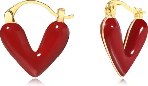 Enamel Heart 14K Gold Plated Dangle Hoop Earrings for Women