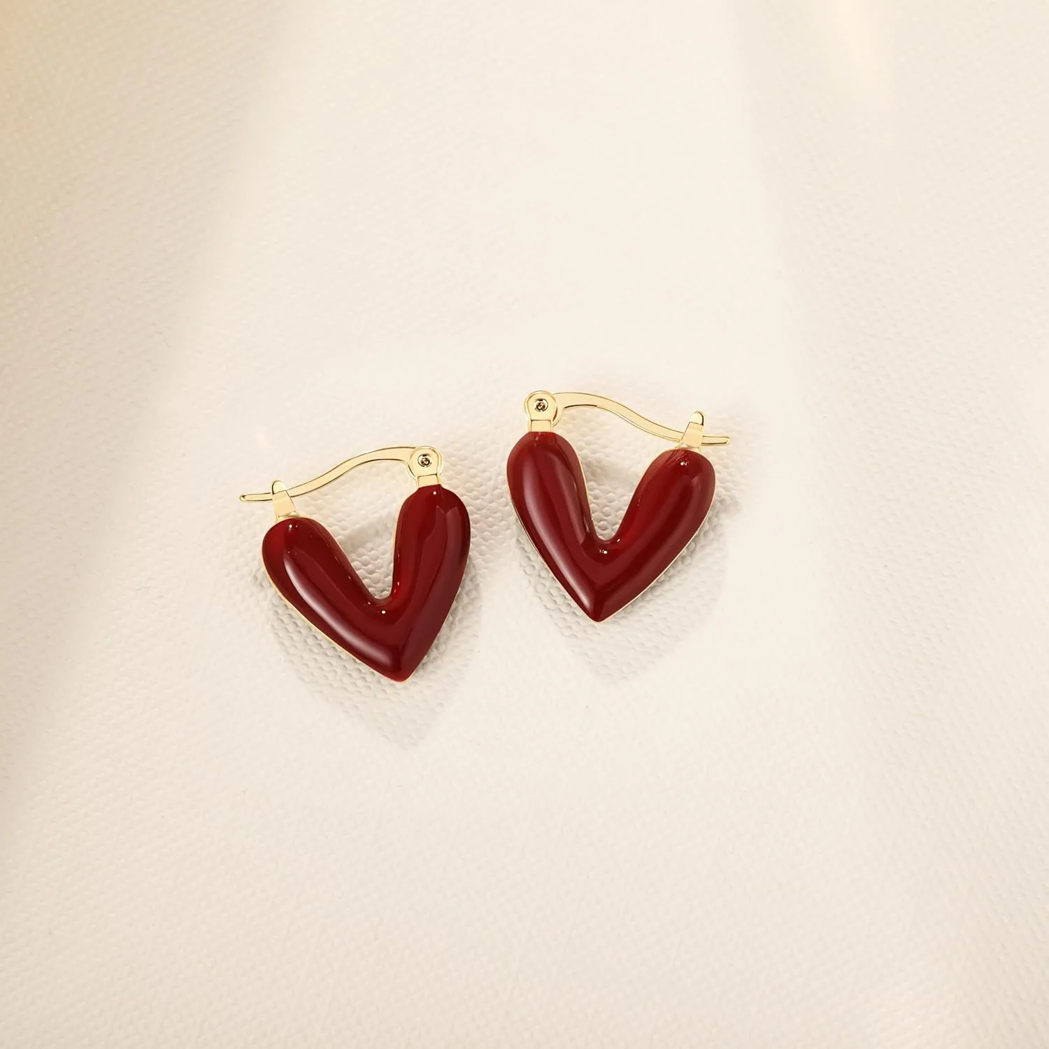 Enamel Heart 14K Gold Plated Dangle Hoop Earrings for Women