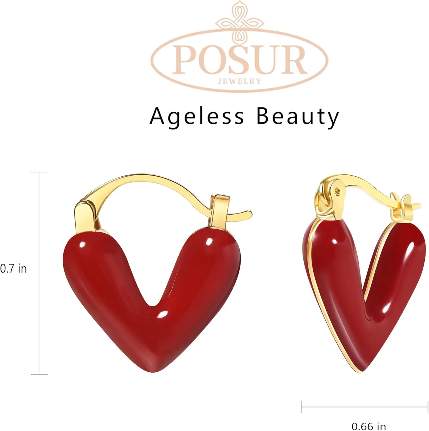 Enamel Heart 14K Gold Plated Dangle Hoop Earrings for Women