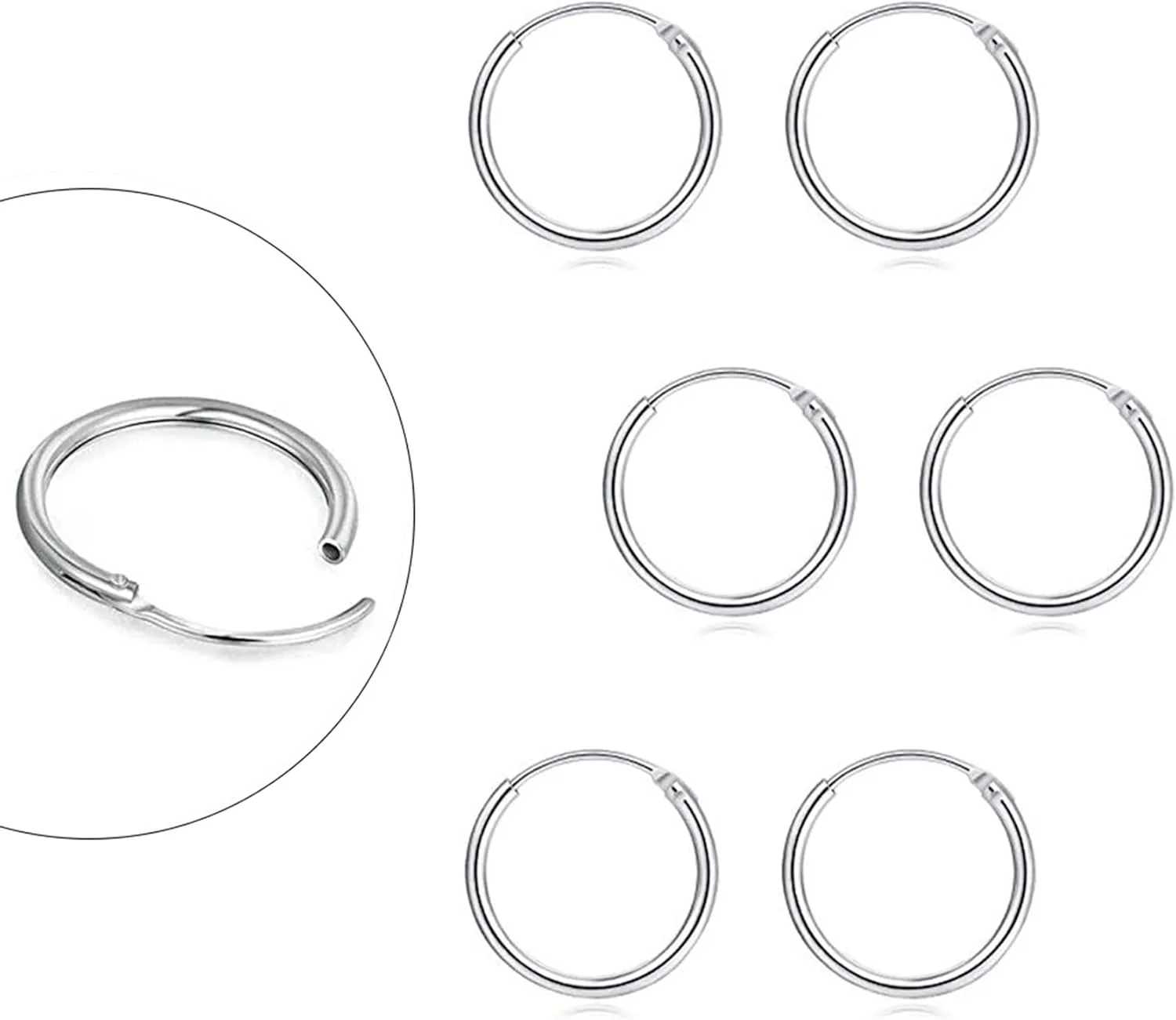 EPIRORA Sterling Silver Hoop Earrings for Women Men, Hypoallergenic Cartilage Earring Endless Small Hoop Earrings Set, 3 Pairs Tragus Earrings (8mm/10mm/12mm)