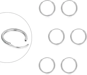 EPIRORA Sterling Silver Hoop Earrings for Women Men, Hypoallergenic Cartilage Earring Endless Small Hoop Earrings Set, 3 Pairs Tragus Earrings (8mm/10mm/12mm)