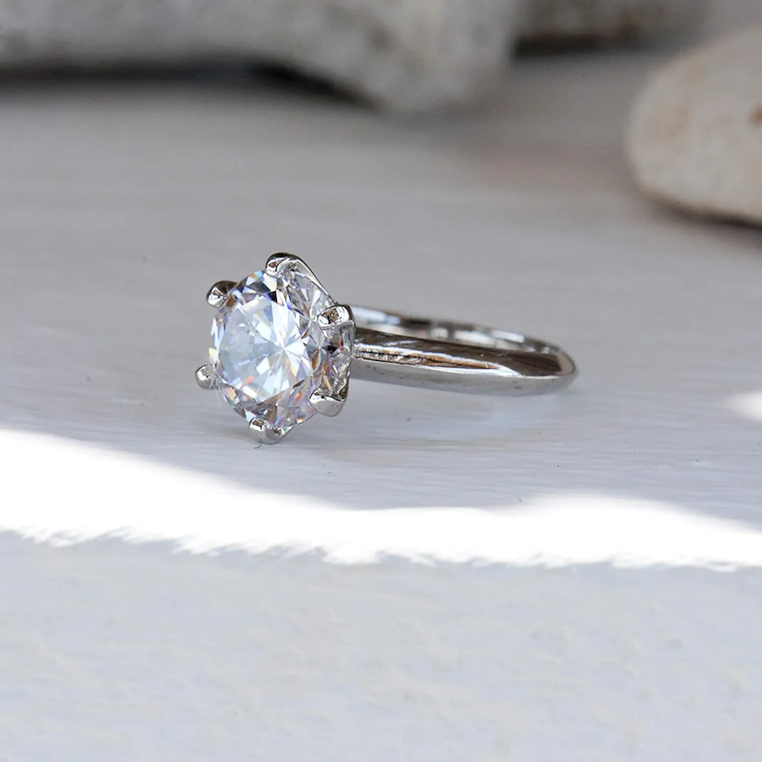 espere 3 Ct CZ Solitaire Engagement Ring Sterling Silver White Gold Plated