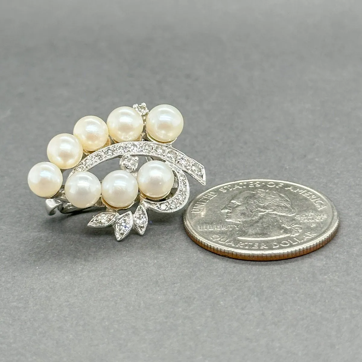 Estate 14K W Gold 0.20ctw H-I/VS1-2 Diamond & Akoya Pearl Enhancer
