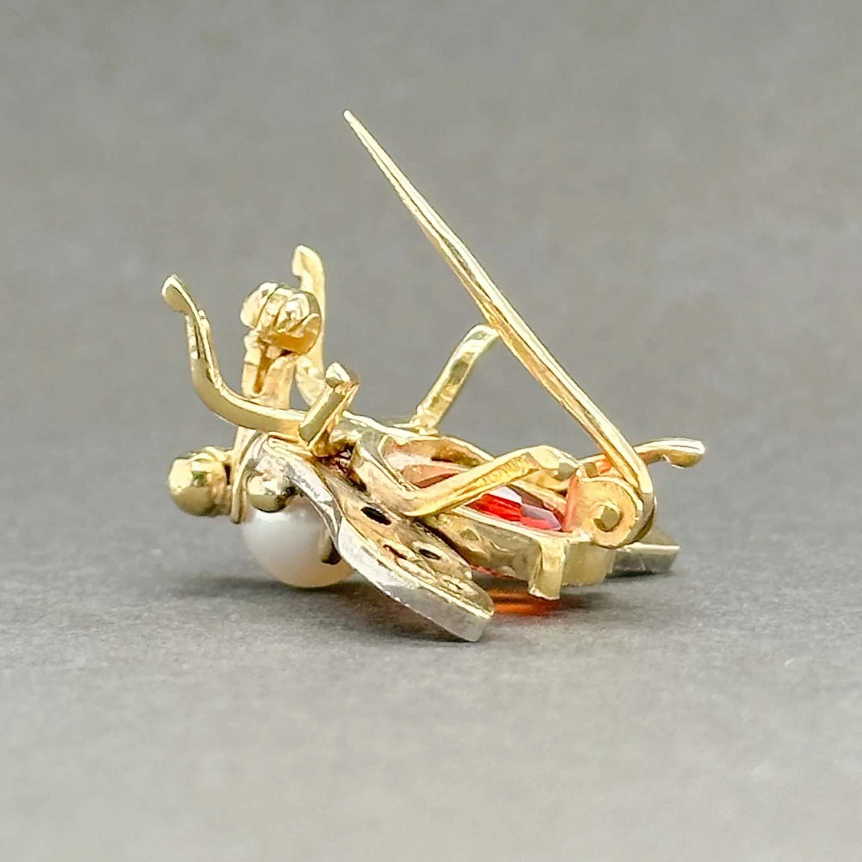Estate 18K Y Gold 2.02ct Orange Lab-Created Sapphire, Akoya Pearl & 0.16cttw L-M/SI1-2 Diamond Bee Pin
