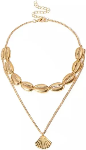 Ethnic Style Necklace Alloy Shell Pendant Women Double Layers