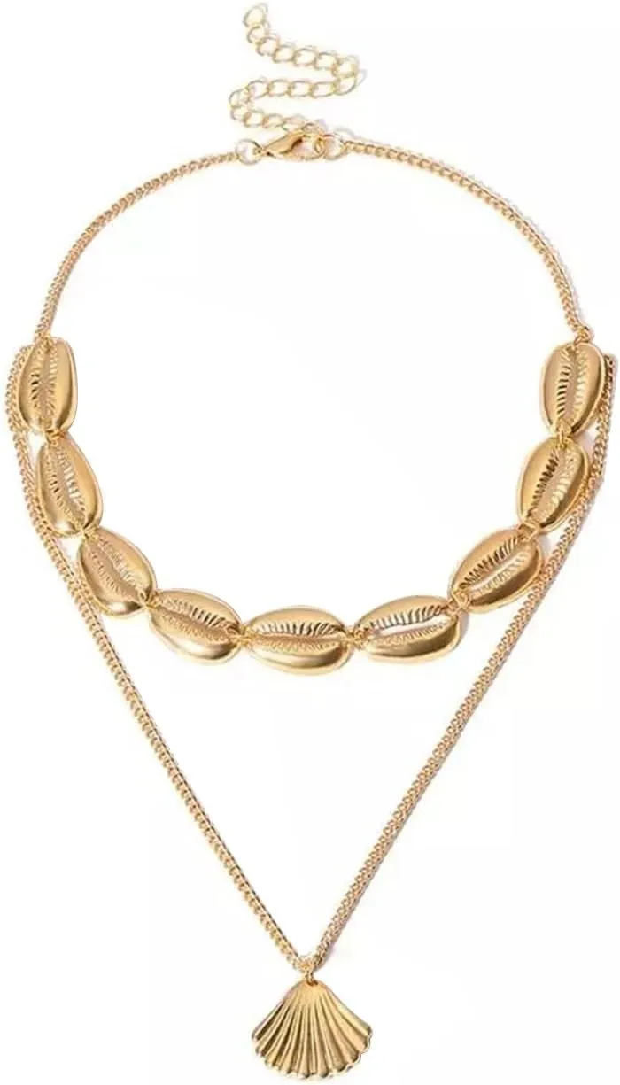 Ethnic Style Necklace Alloy Shell Pendant Women Double Layers
