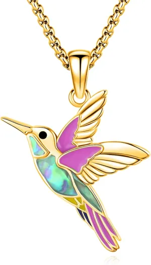Eusense Hummingbird Necklace for Women Men 925 Sterling Silver Gold Hummingbird Pendant Hummingbird Jewelry Humming Bird Necklaces Gifts for Her Him Mom Dad Grandma Daughter