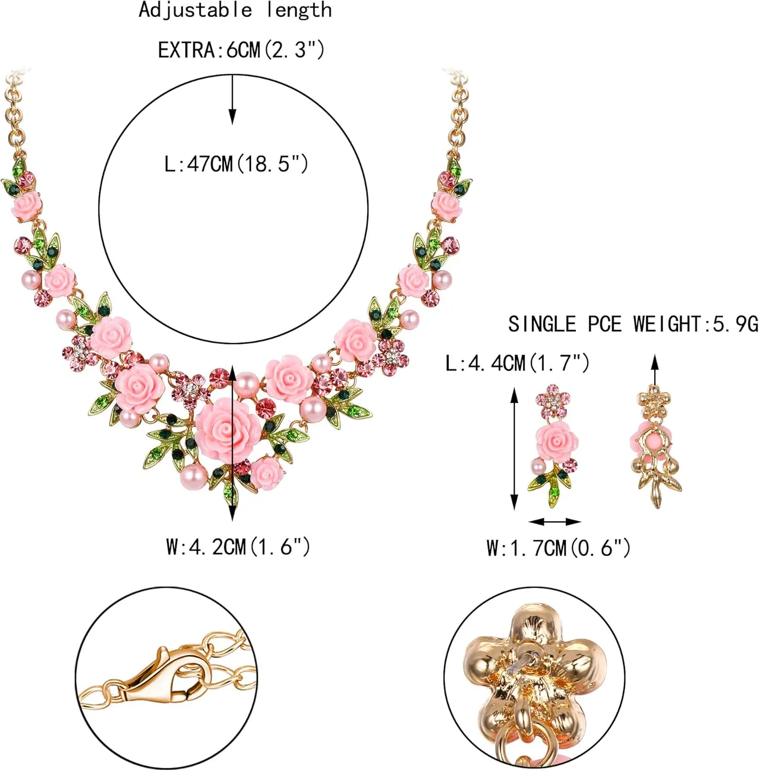 EVER FAITH Women's Austrian Crystal Simulated Pearl Rose Flower Leaf Necklace Pierced Earrings Set