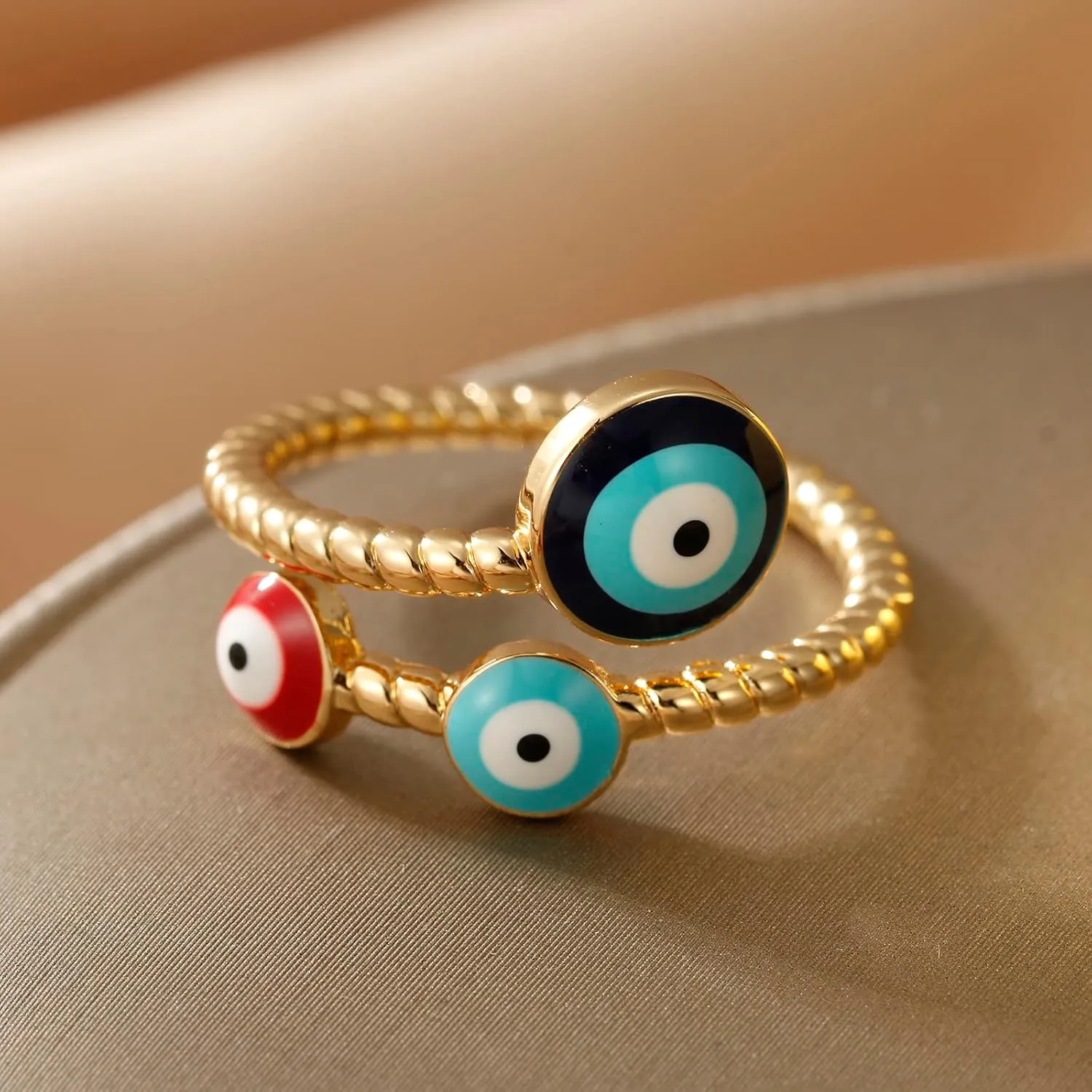 Evil Eye Ring for Women, Gold Plated Colorful Cubic Zirconia Turkish Faith Protection for Women