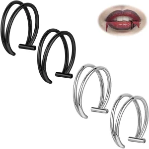 Fake Lip Piercing Hoop for Fake Lip Ring Fake Nose Ring Hoop Nose Cuffs Wolf Teeth Non Piercing Spike Nose Ring Jewelry for Women Men