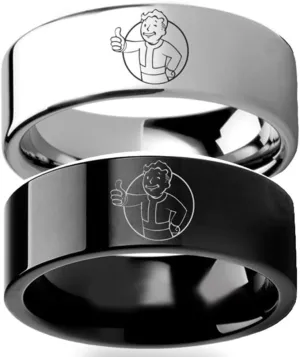 Fallout 4 Vault Boy Vault-Tec Mascot Ring Men 6Mm Titanium Stainless Steel Black Lovers Ring Men Fallout Fans Gift Rings Women