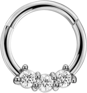 FANSING 316L Surgical Steel 3 Zircons Beaded Piercing Rings for Septum Daith
