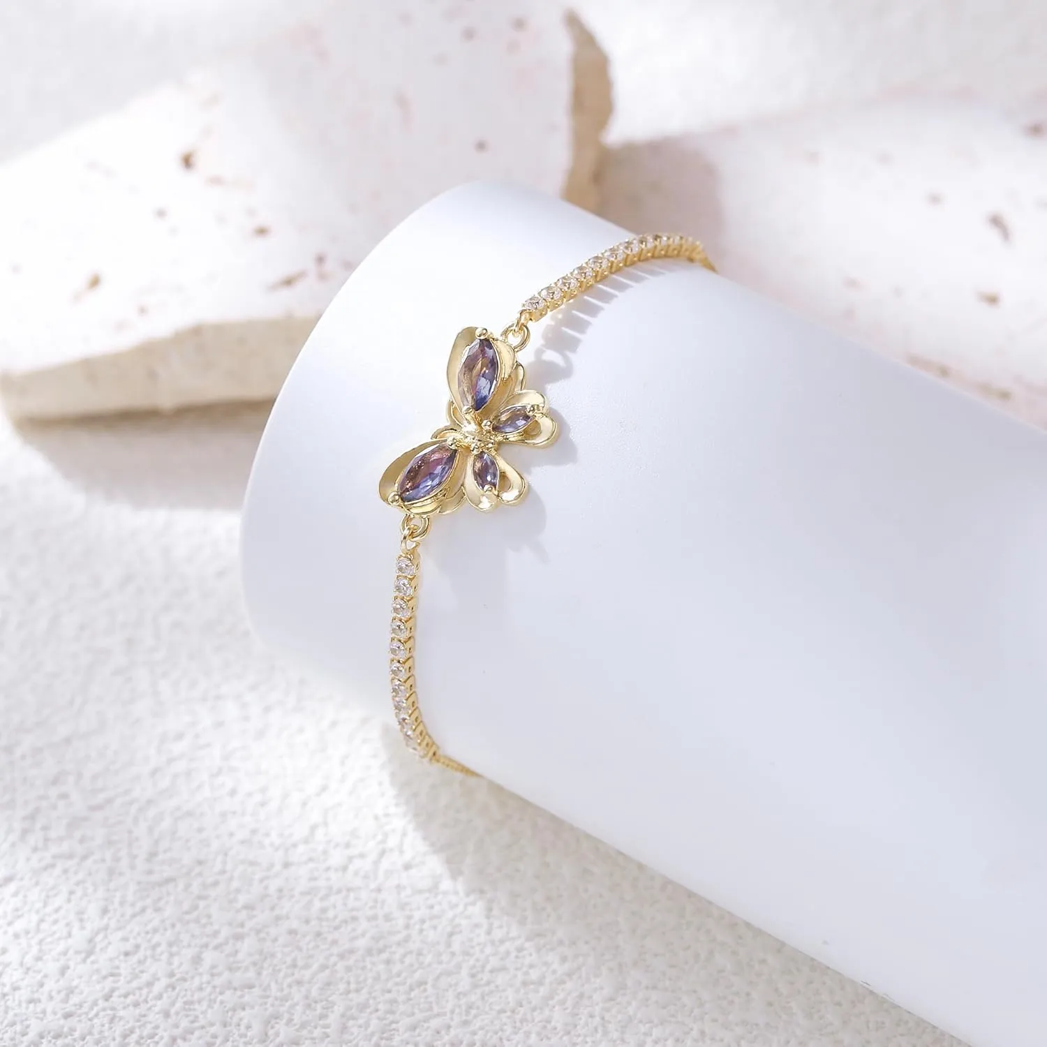 FANZE Butterfly Rhinestone Tennis Bracelets for Women Adjustable Slider Size 6.3-8.8 inch Trendy Jewelry Gift for Valentines Chrismas Anniversary Birthday