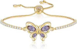 FANZE Butterfly Rhinestone Tennis Bracelets for Women Adjustable Slider Size 6.3-8.8 inch Trendy Jewelry Gift for Valentines Chrismas Anniversary Birthday