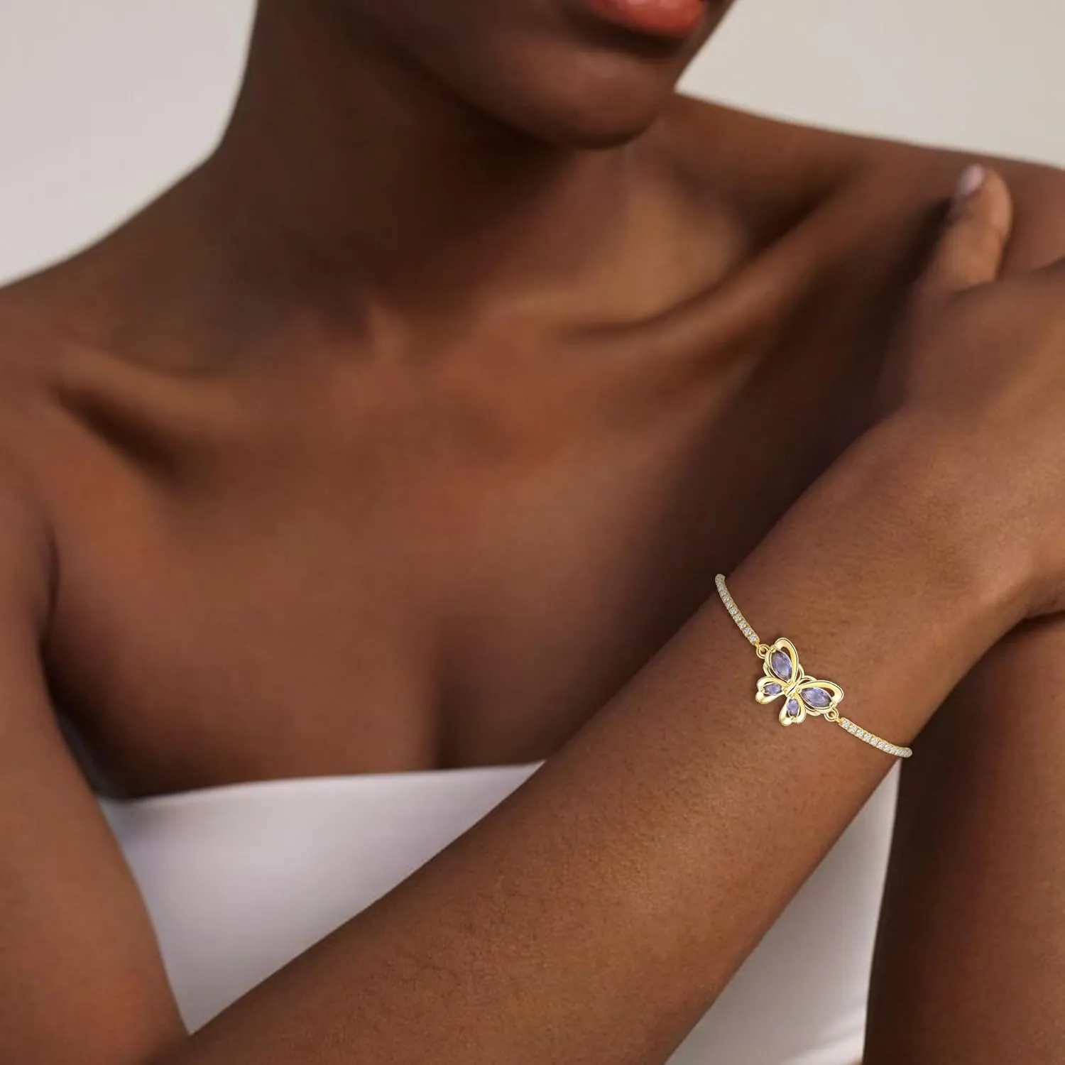FANZE Butterfly Rhinestone Tennis Bracelets for Women Adjustable Slider Size 6.3-8.8 inch Trendy Jewelry Gift for Valentines Chrismas Anniversary Birthday