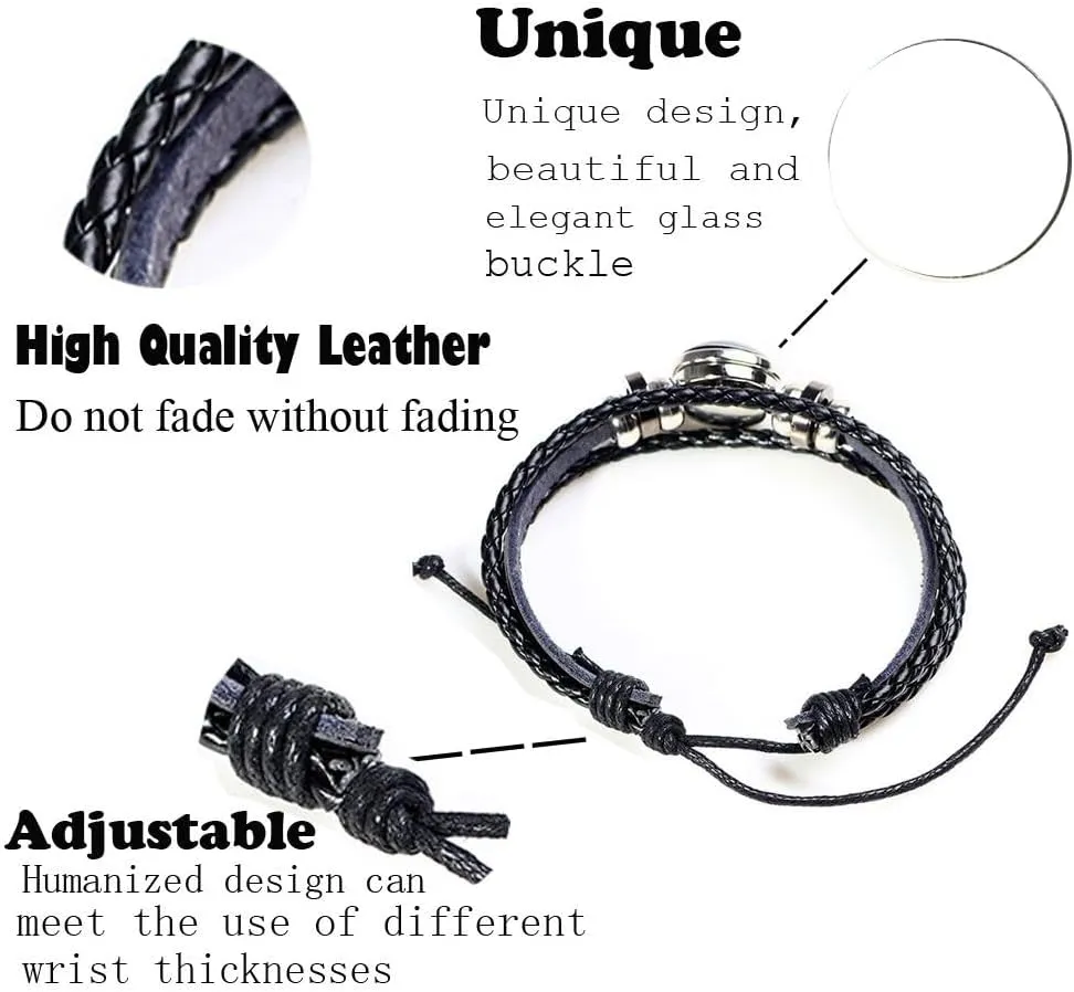 Fashion 12 Zodiac Sign Glow In The Dark Bracelet Adjustable Bangle For Women Men Glass Constellations Charm Pink Leather Rope Chains Fashion Jewelry