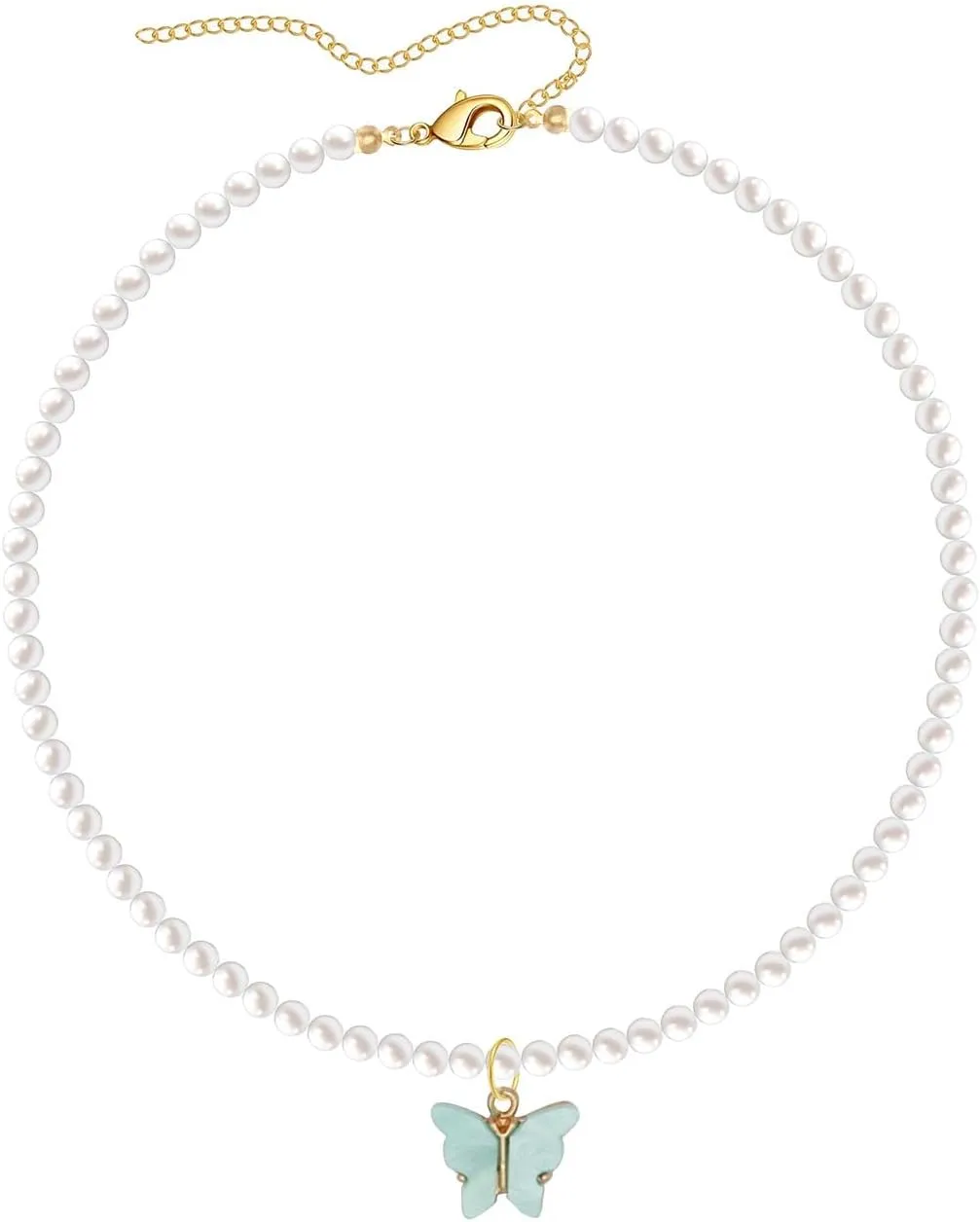 Fashion Colorful Butterfly Necklace for Women,Simple Charm White Pearl Choker Necklace Jewelry Gifts