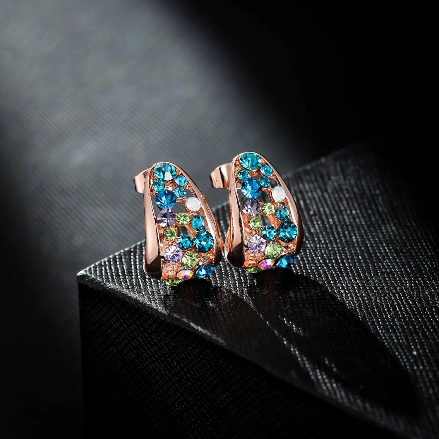 Fashion Multicolor Austrian Crystals 14K Gold Plated Chunky Stud Earrings for Women S925 Sterling Silver Post Hypoallergenic Jewelry Gifts