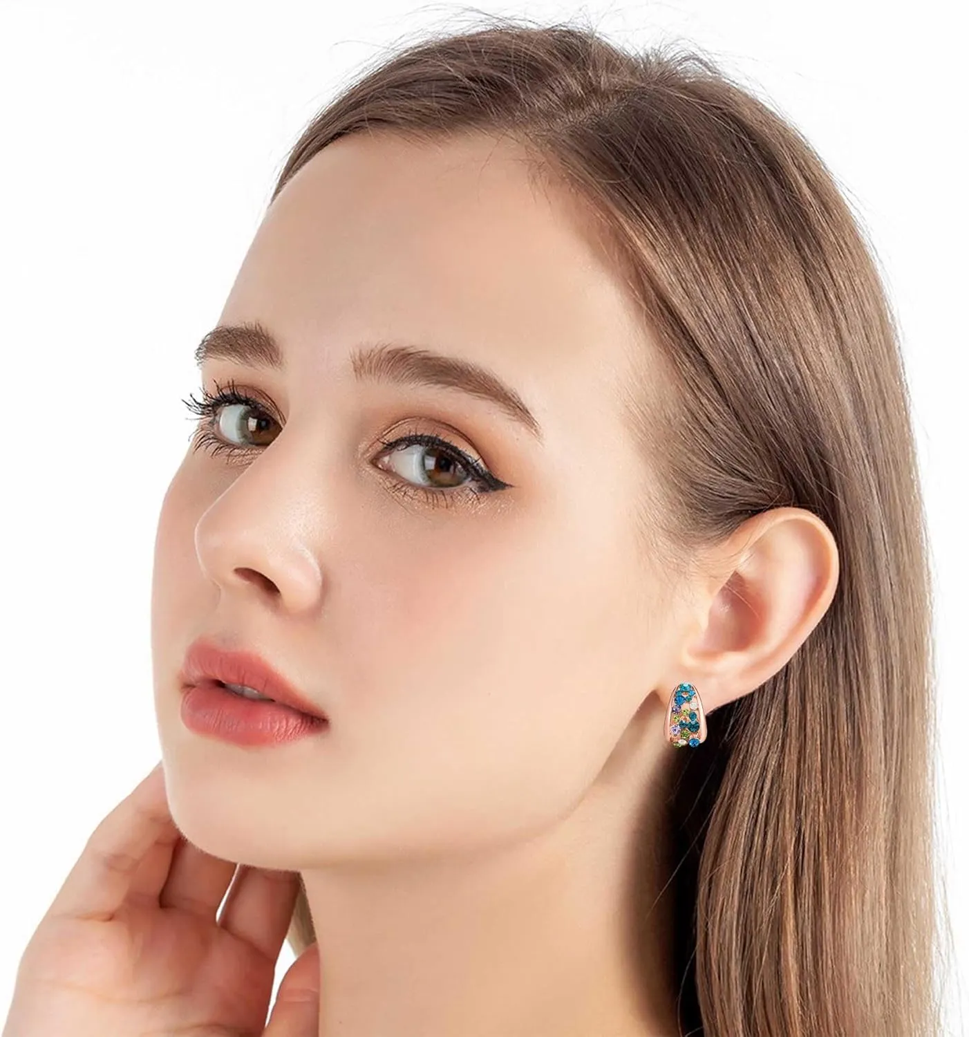Fashion Multicolor Austrian Crystals 14K Gold Plated Chunky Stud Earrings for Women S925 Sterling Silver Post Hypoallergenic Jewelry Gifts