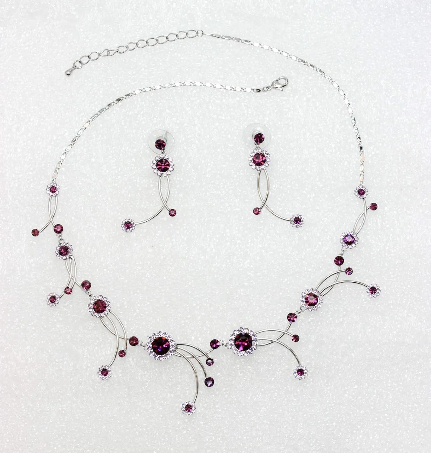Faship Gorgeous Rhinestone Crystal Floral Necklace Earrings Set
