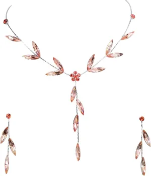 Faship Gorgeous Rhinestone Crystal Floral Necklace Earrings Set