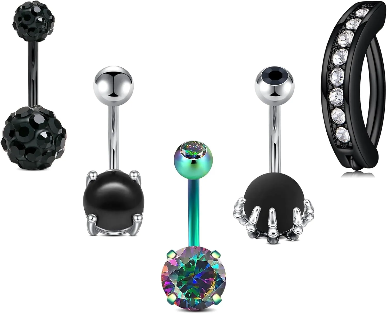 FECTAS 14g Black Belly Button Rings Stainless Steel Navel Ring for Women Men Body Piercing Jewelry 10mm 5 PCS