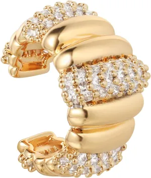 FETTERO Gold Earrings Clip on Cartilage Earrings for Chunky Women Ear Cuffs Non Piercing Cuff Earrings Hypoallergenic Ear Cuff 14K Gold Cubic Zirconia Huggie Hoops