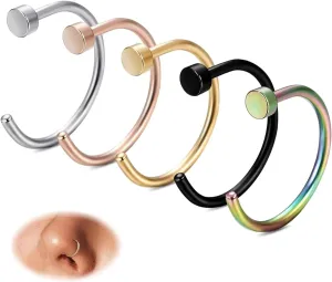 FIBO STEEL 18G-22G 5PCS Stainless Steel Body Jewelry Piercing Nose Ring Hoop for Women