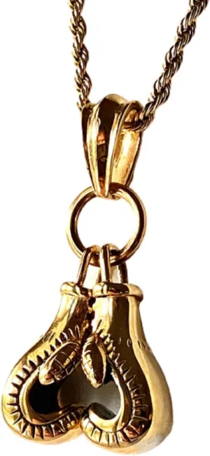Fighter Boxing Gloves Men Women 14k Gold Finish Pendant Stainless Steel Real 3 mm Rope Chain Necklace, Mens Jewelry, Iced Pendant, Rope Necklace