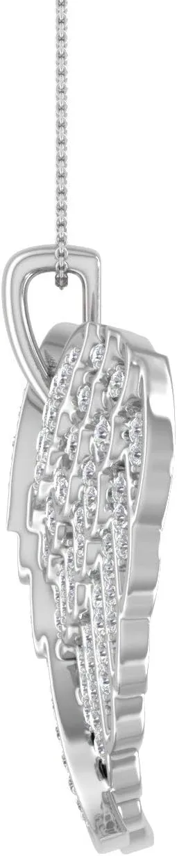 FINEROCK 1/2 ct White Diamond or Black & White Diamond Double Angel Wings Heart Necklace in 925 Sterling Silver