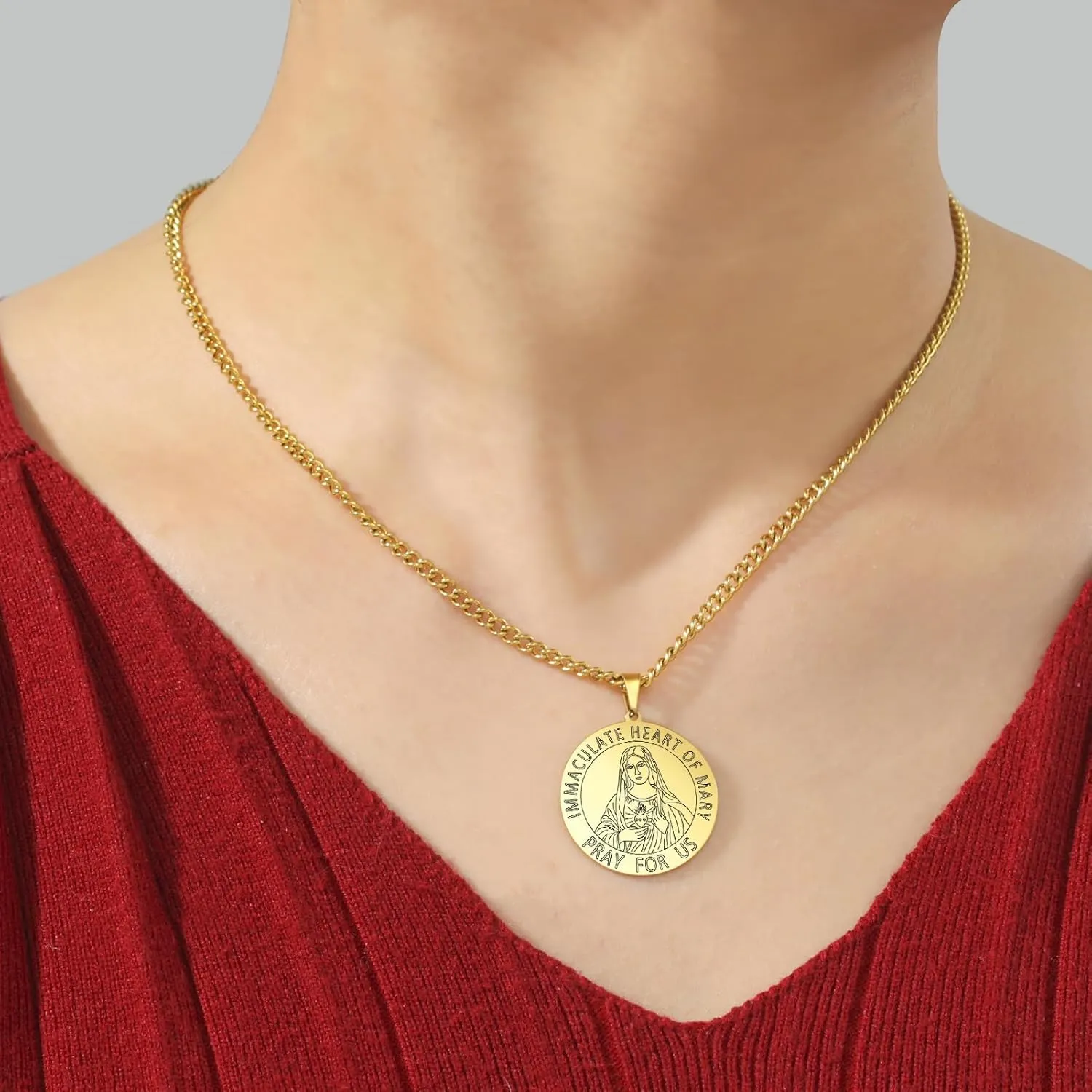 Florian Medal Amulet Pendant Necklace Men Stainless Steel Joshua Nicholas Religious Jewelry