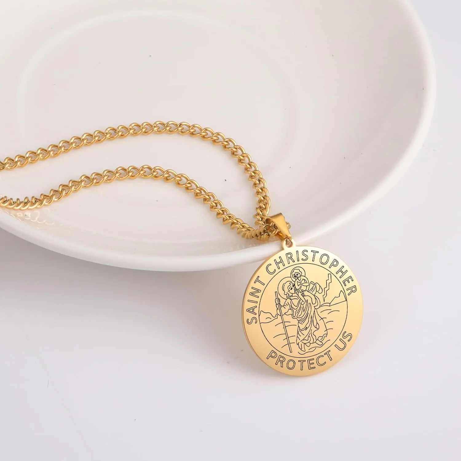 Florian Medal Amulet Pendant Necklace Men Stainless Steel Joshua Nicholas Religious Jewelry