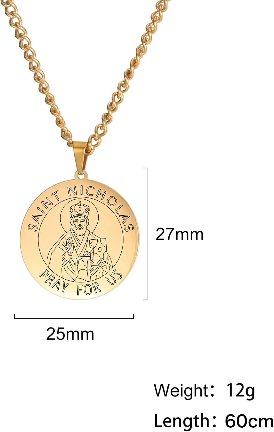 Florian Medal Amulet Pendant Necklace Men Stainless Steel Joshua Nicholas Religious Jewelry