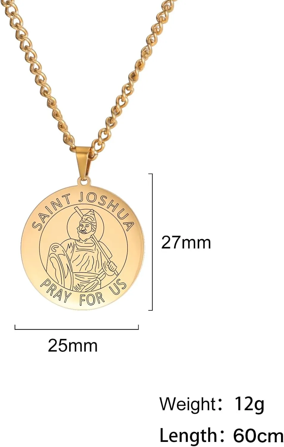 Florian Medal Amulet Pendant Necklace Men Stainless Steel Joshua Nicholas Religious Jewelry