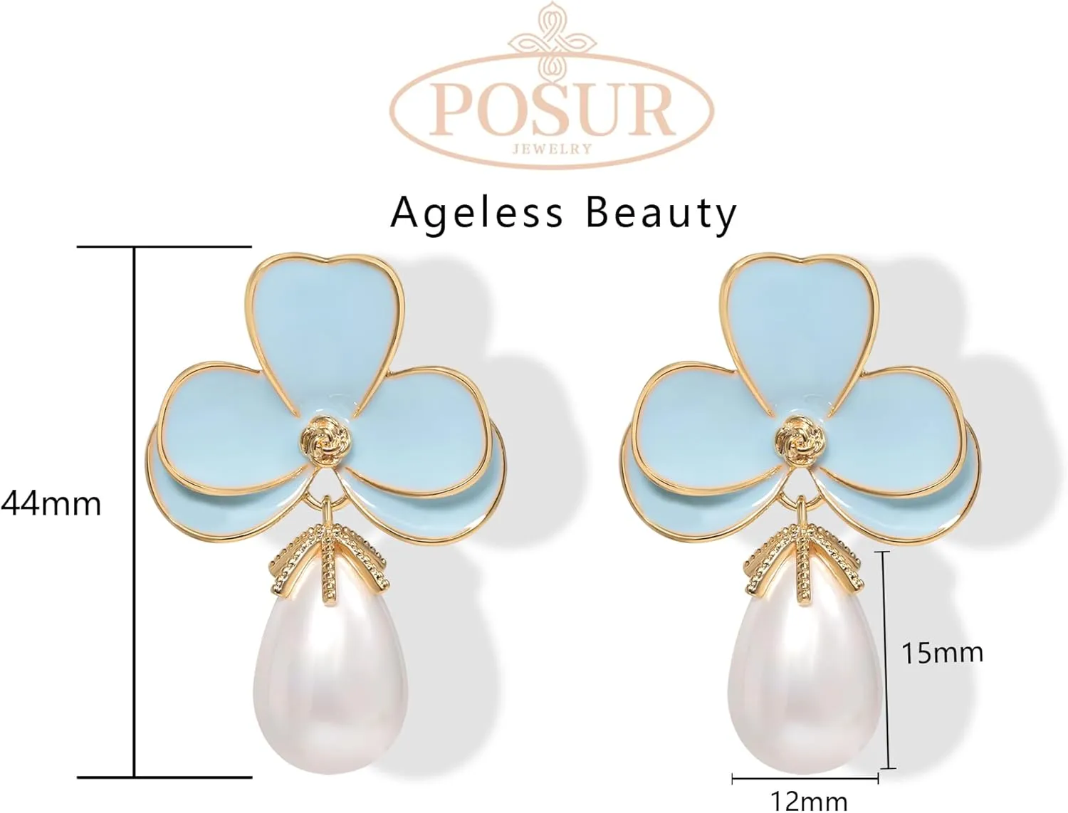 Flower Teardrop Pearl 14K Gold Plated Dangle Earrings for Women | Floral Enamel drop Ball Earrings | Lightweight Hypoallergenic