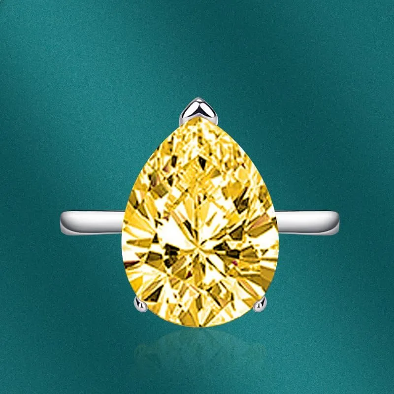 FLYYQMIAO 4 Carat Pear Cut Moissanite Engagement Ring for Women 925 Sterling Silver Teardrop Cubic Zircon Simulated Diamond Wedding Princess Solitaire Bands Bridesmaid Gift Open Ring(Yellow)