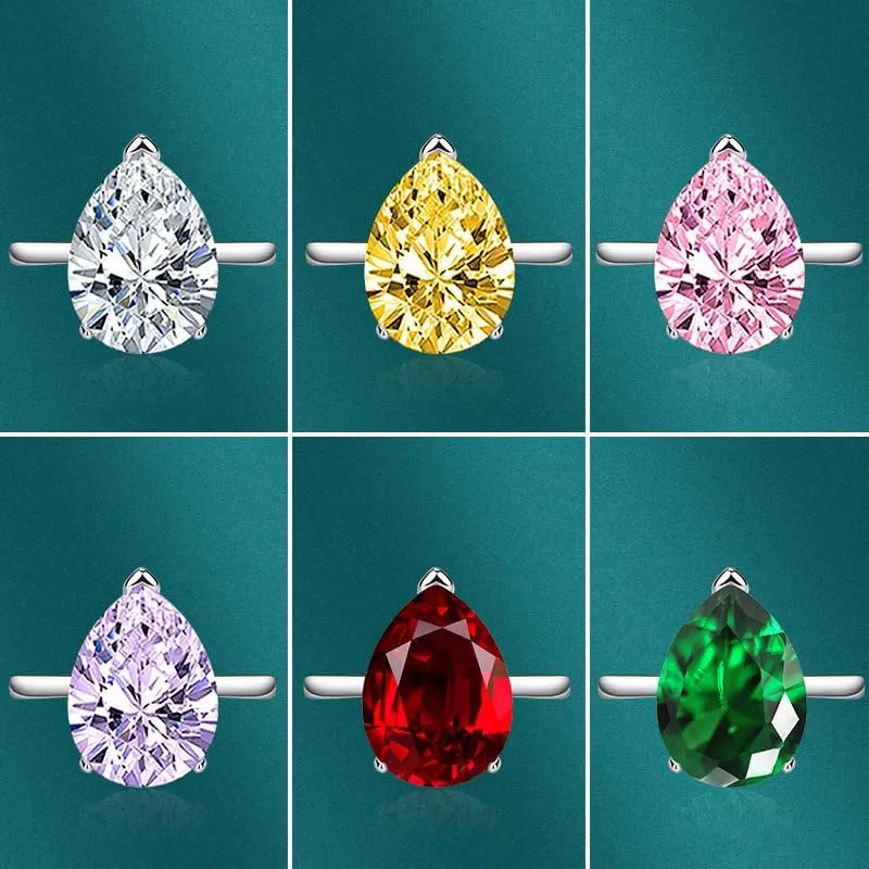 FLYYQMIAO 4 Carat Pear Cut Moissanite Engagement Ring for Women 925 Sterling Silver Teardrop Cubic Zircon Simulated Diamond Wedding Princess Solitaire Bands Bridesmaid Gift Open Ring(Yellow)