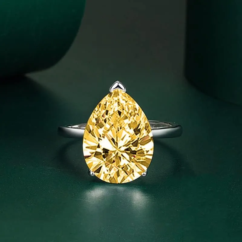FLYYQMIAO 4 Carat Pear Cut Moissanite Engagement Ring for Women 925 Sterling Silver Teardrop Cubic Zircon Simulated Diamond Wedding Princess Solitaire Bands Bridesmaid Gift Open Ring(Yellow)